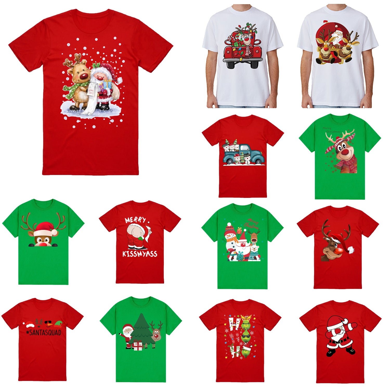 100% Cotton Christmas T-shirt Adult Unisex Tee Tops Funny Santa Party Custume, Merry Kissmyass (White), 3XL