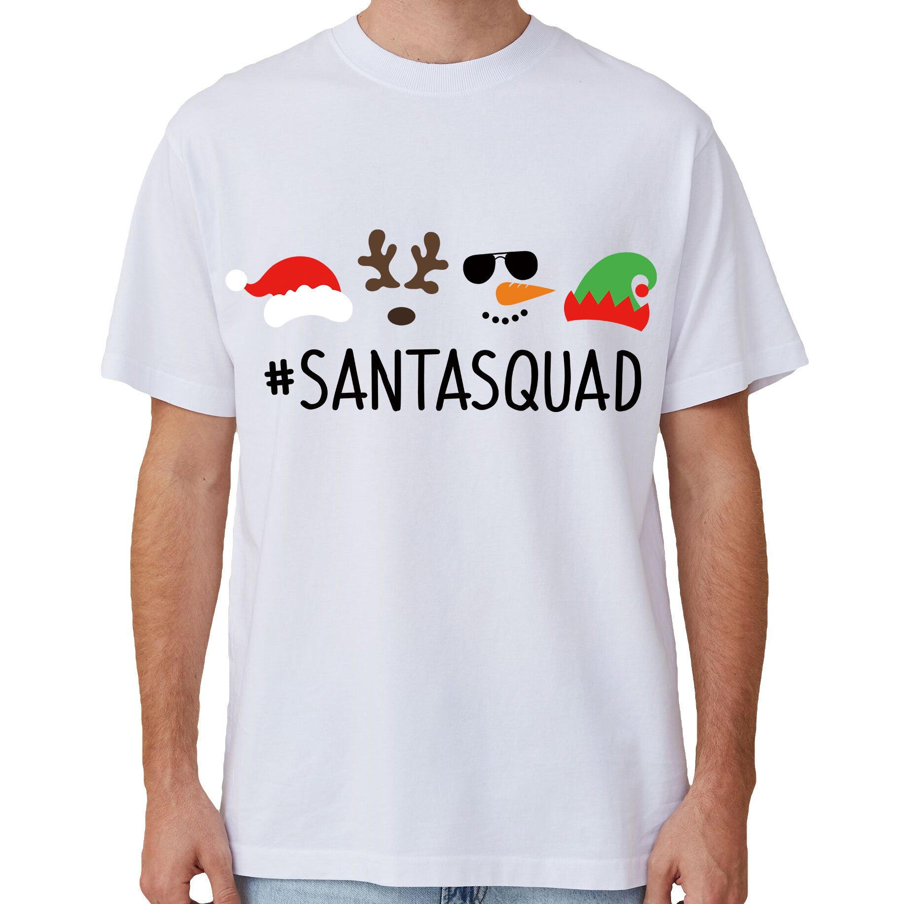 100% Cotton Christmas T-shirt Adult Unisex Tee Tops Funny Santa Party Custume, Santa Squad (White), 3XL
