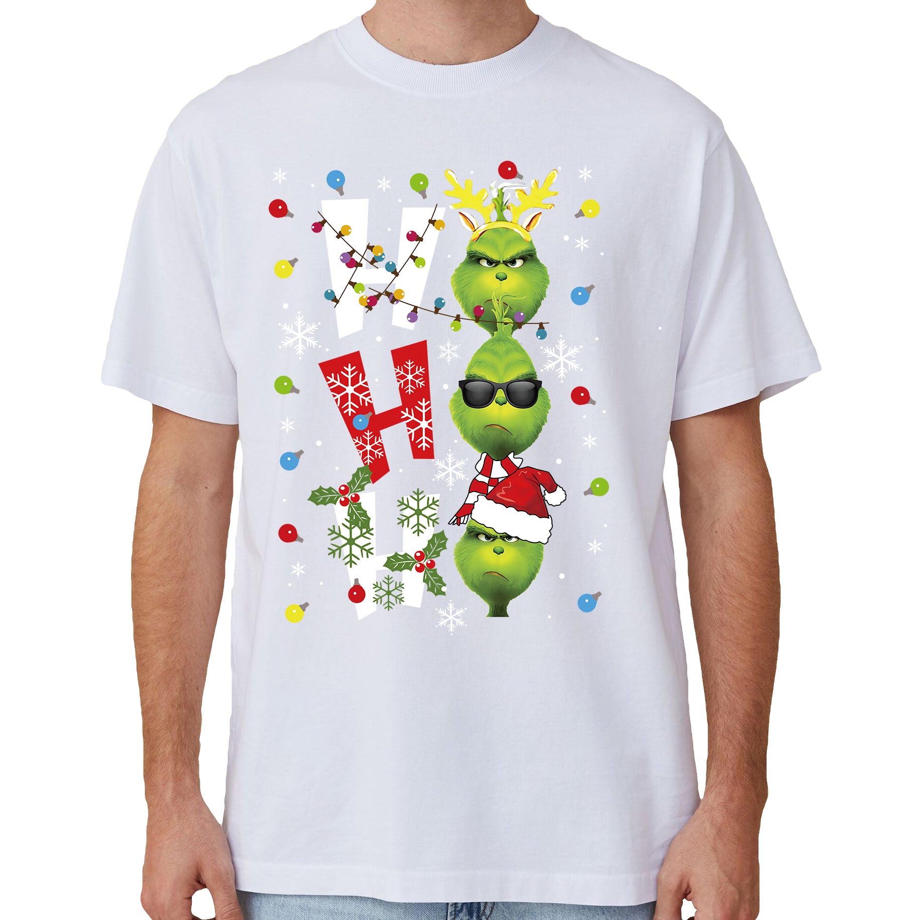 100% Cotton Christmas T-shirt Adult Unisex Tee Tops Funny Santa Party Custume, Shrek (White), S