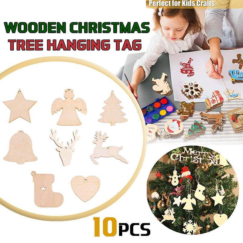 Wooden Christmas Hanging Ornament for Tree DIY Craft Decoration 10pcs - Christmas Tree