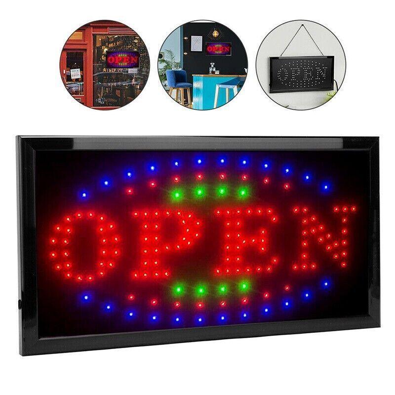 LED Open Sign Light 48x25cm Neon Display Board with Hanging Chain for Shop Use