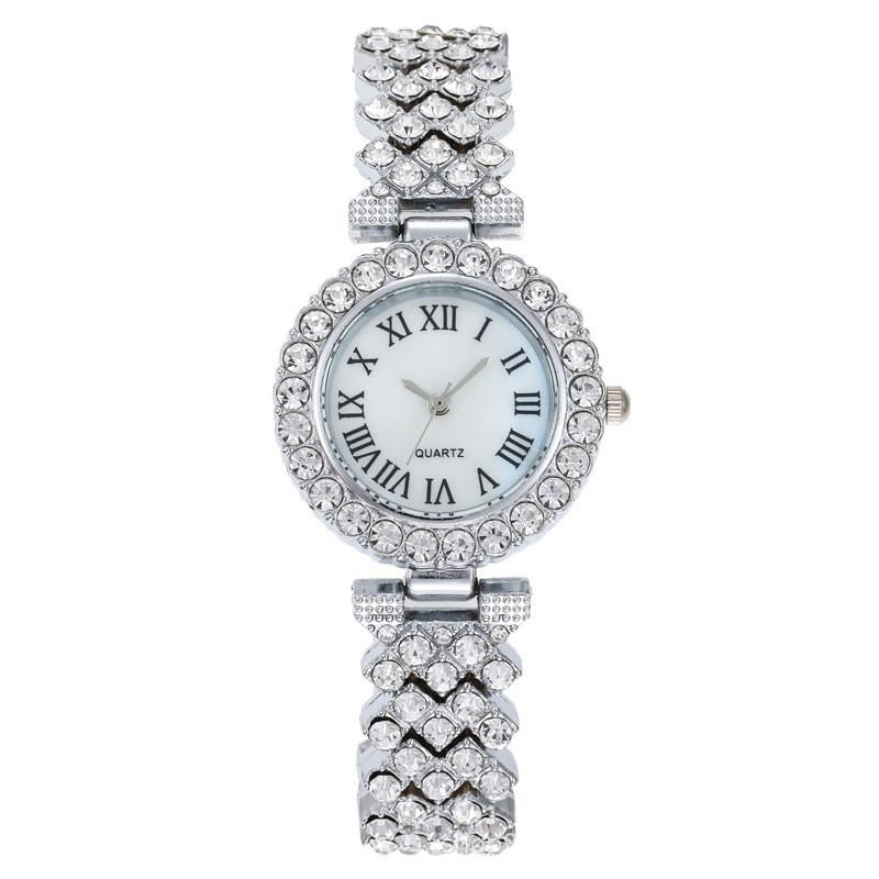 Silver Roman Diamond Women Quartz Watch