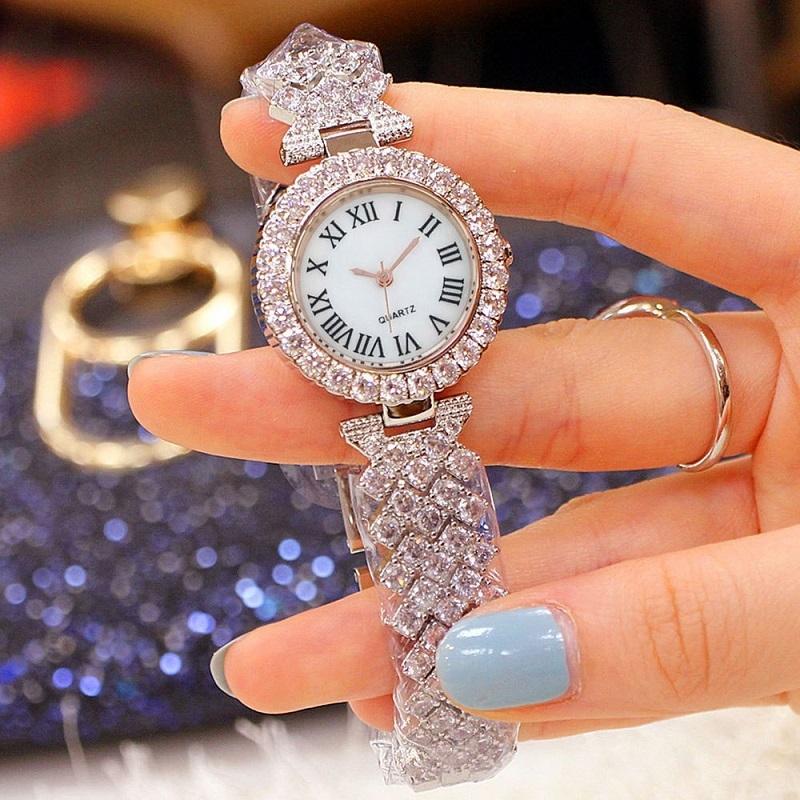 Silver Roman Diamond Women Quartz Watch