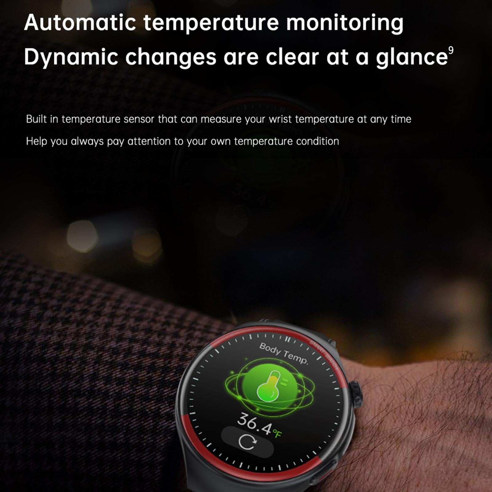 Smart Round Screen Watch With Bt Call And Health Tracking - Leather - Stainless Steel Black