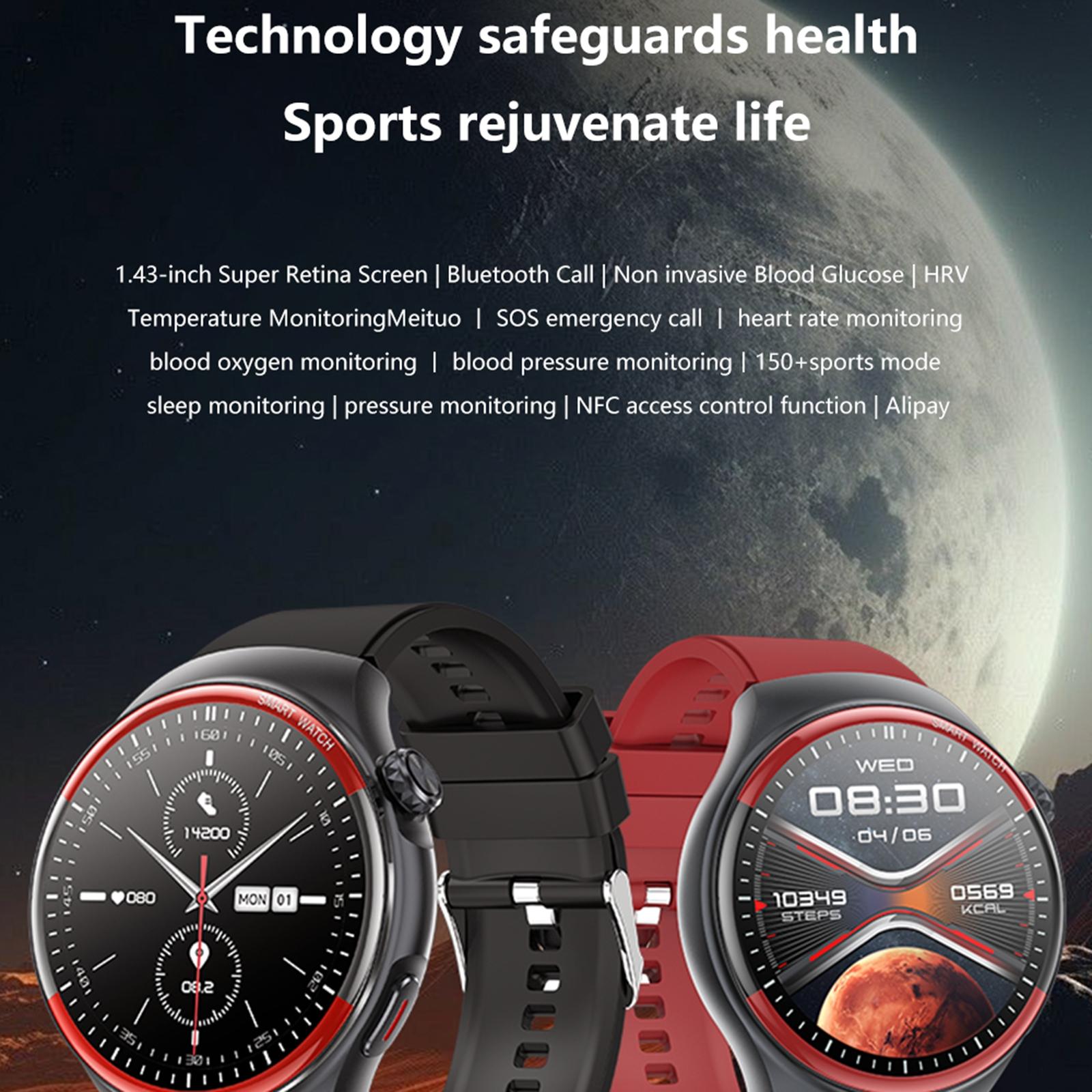 Smart Round Screen Watch With Bt Call And Health Tracking - Leather - Silicone Red