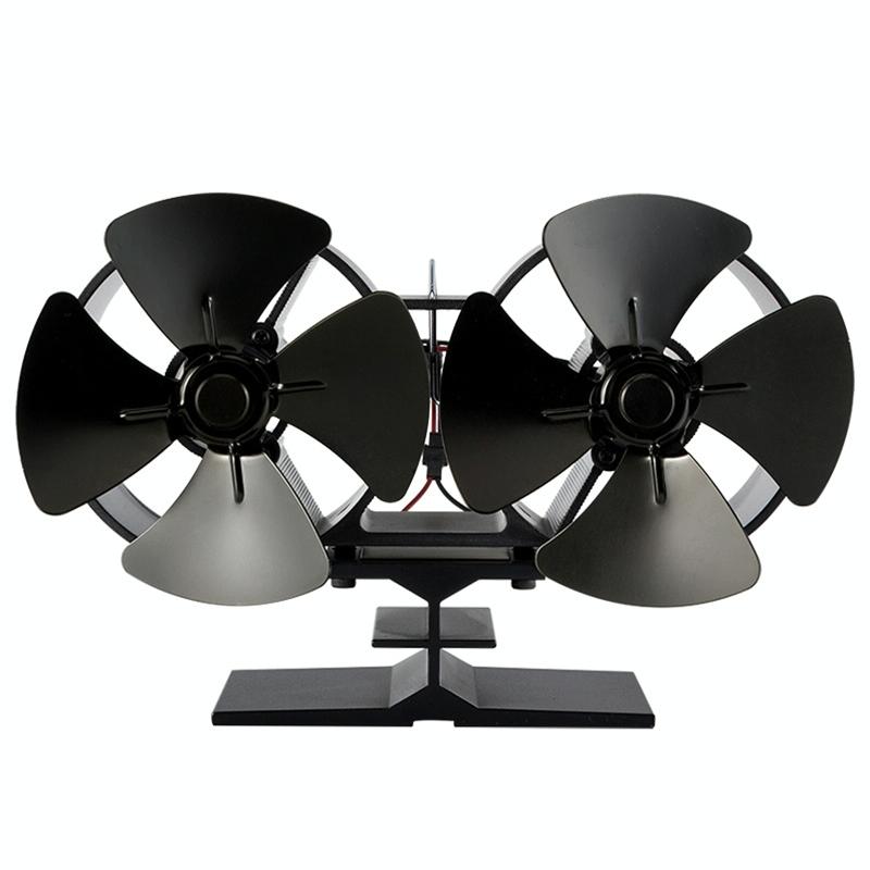 8-blade Double Head Heat Powered Stove Fan - Aluminum
