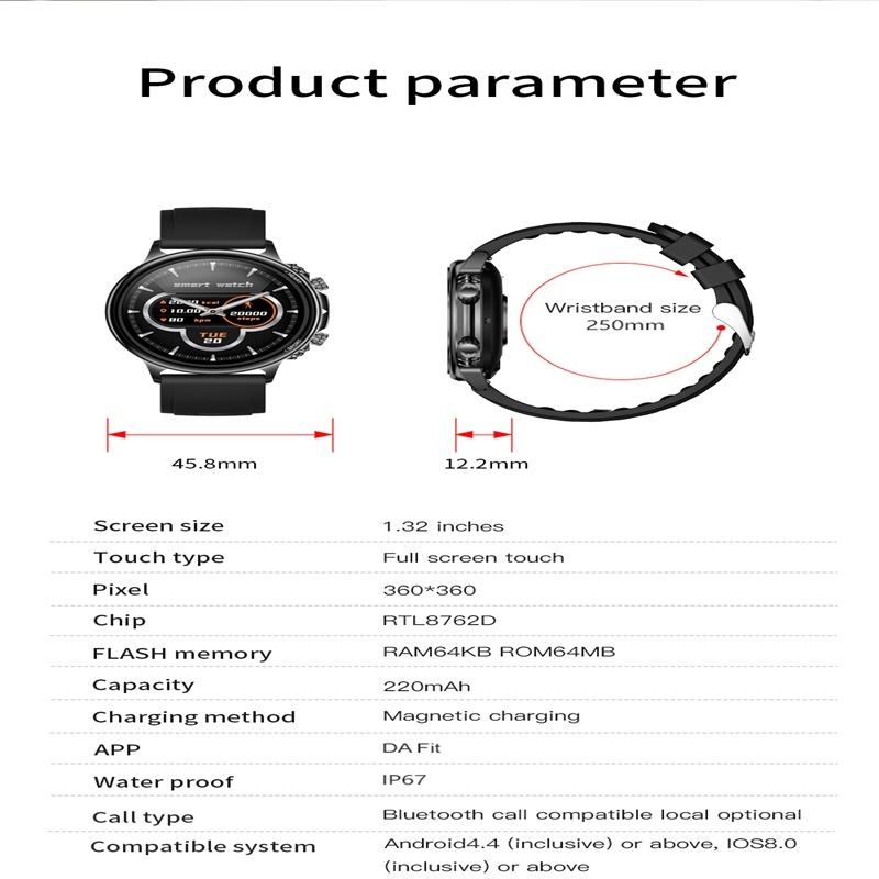 Silicone Band Smart Watch With Colour Screen - Black