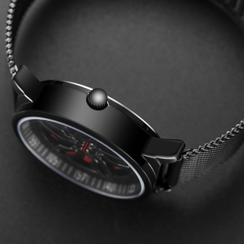 Men 360 Degree Hollow Dial Mesh Strap Quartz Watch - Spinning Design - Silver