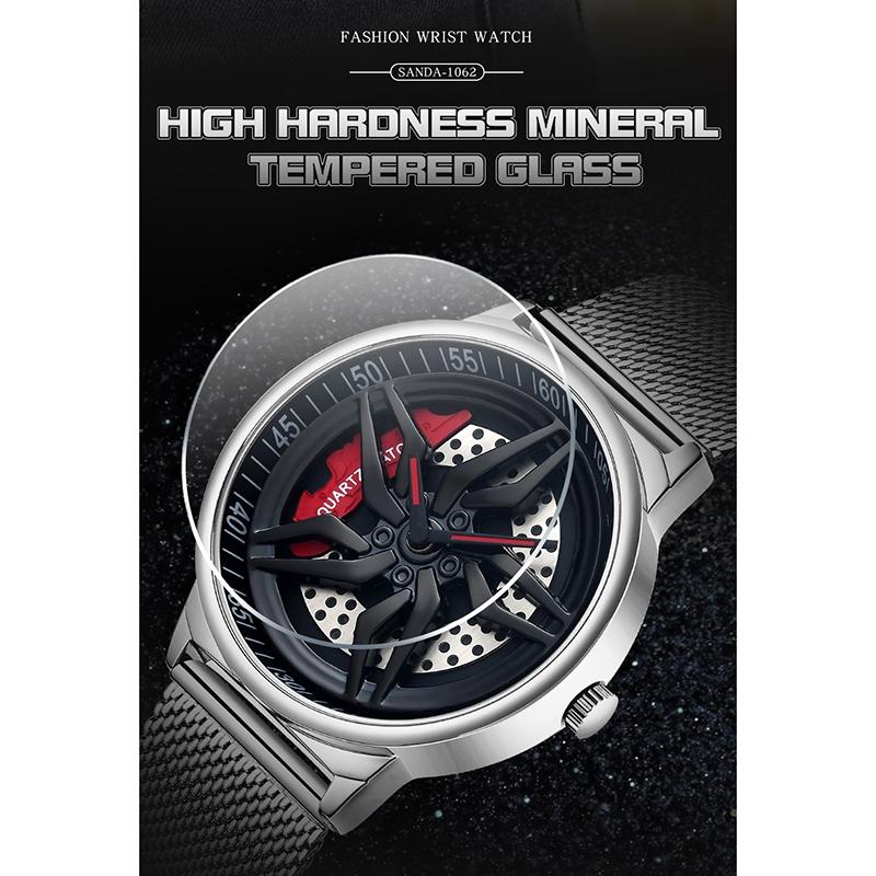 Men 360 Degree Hollow Dial Mesh Strap Quartz Watch - Spinning Design - Silver