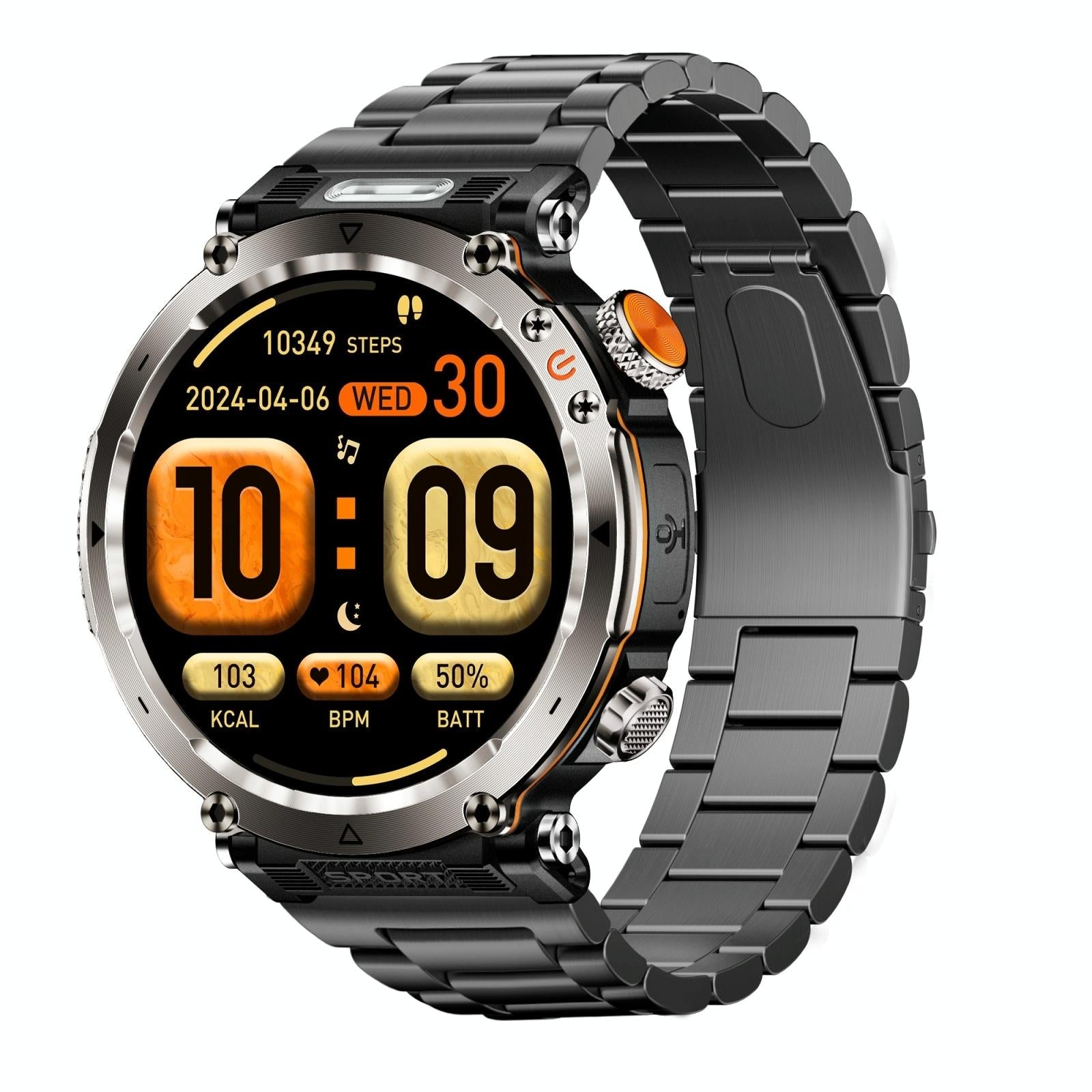 Waterproof Smart Watch With Flashlight Banknote Detector And Compass - Steel Band