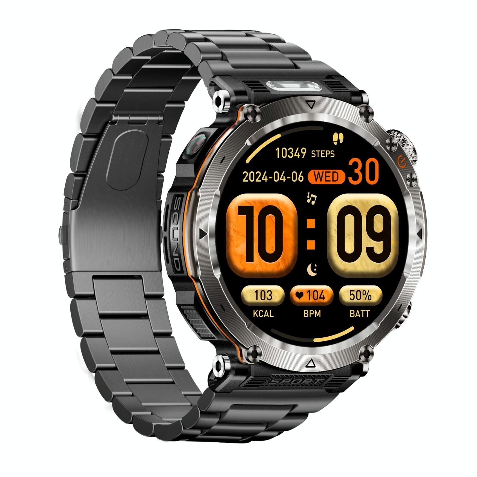 Waterproof Smart Watch With Flashlight Banknote Detector And Compass - Steel Band