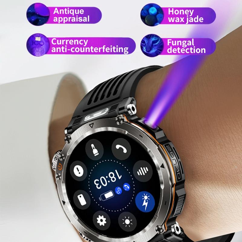 Waterproof Smart Watch With Flashlight Banknote Detector And Compass - Steel Band
