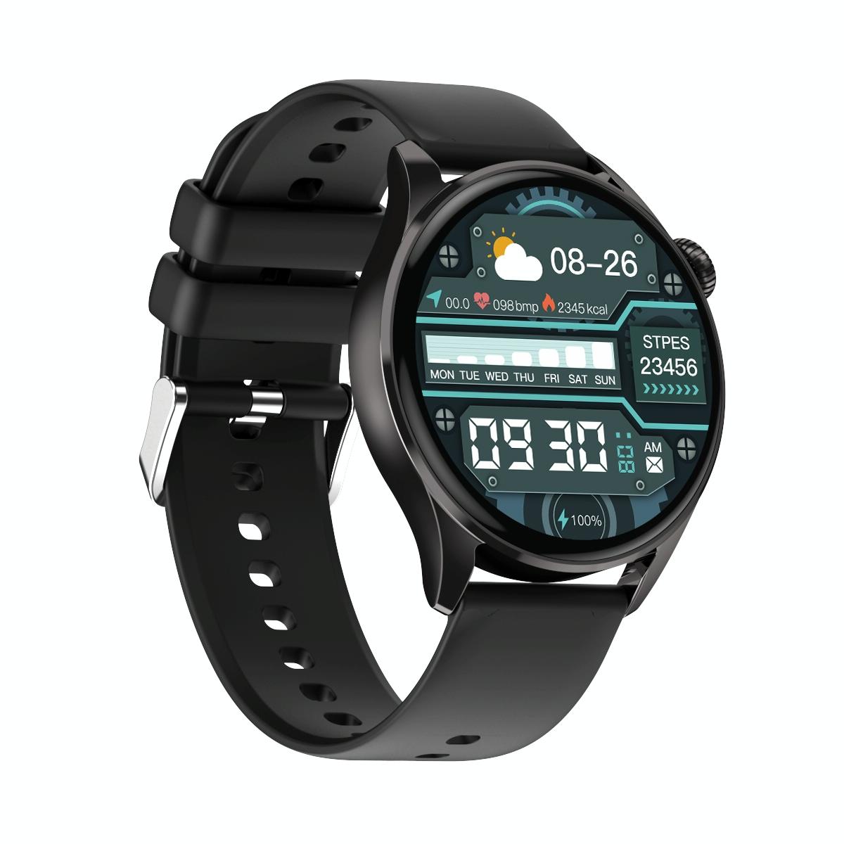 Smart Watch With Heart Rate And Blood Pressure Monitoring - Colour Screen - Black