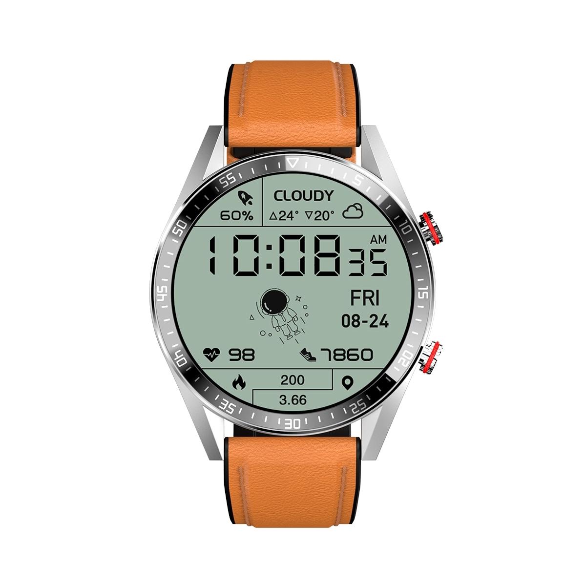 Leather Strap Amoled Smart Watch With Heart Rate And Blood Pressure Monitoring - Black