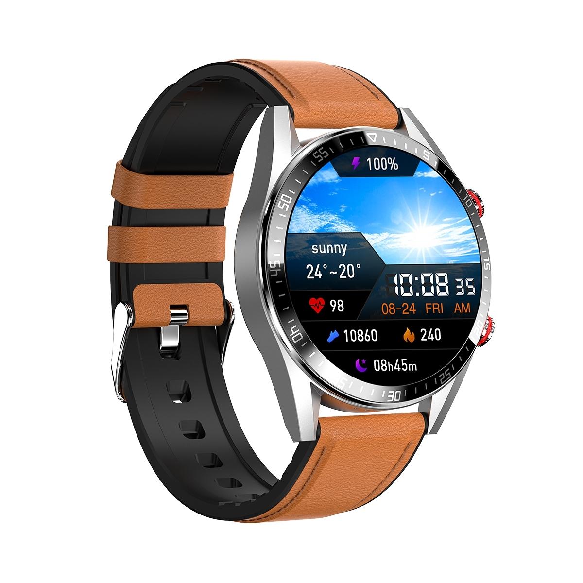 Leather Strap Amoled Smart Watch With Heart Rate And Blood Pressure Monitoring - Black