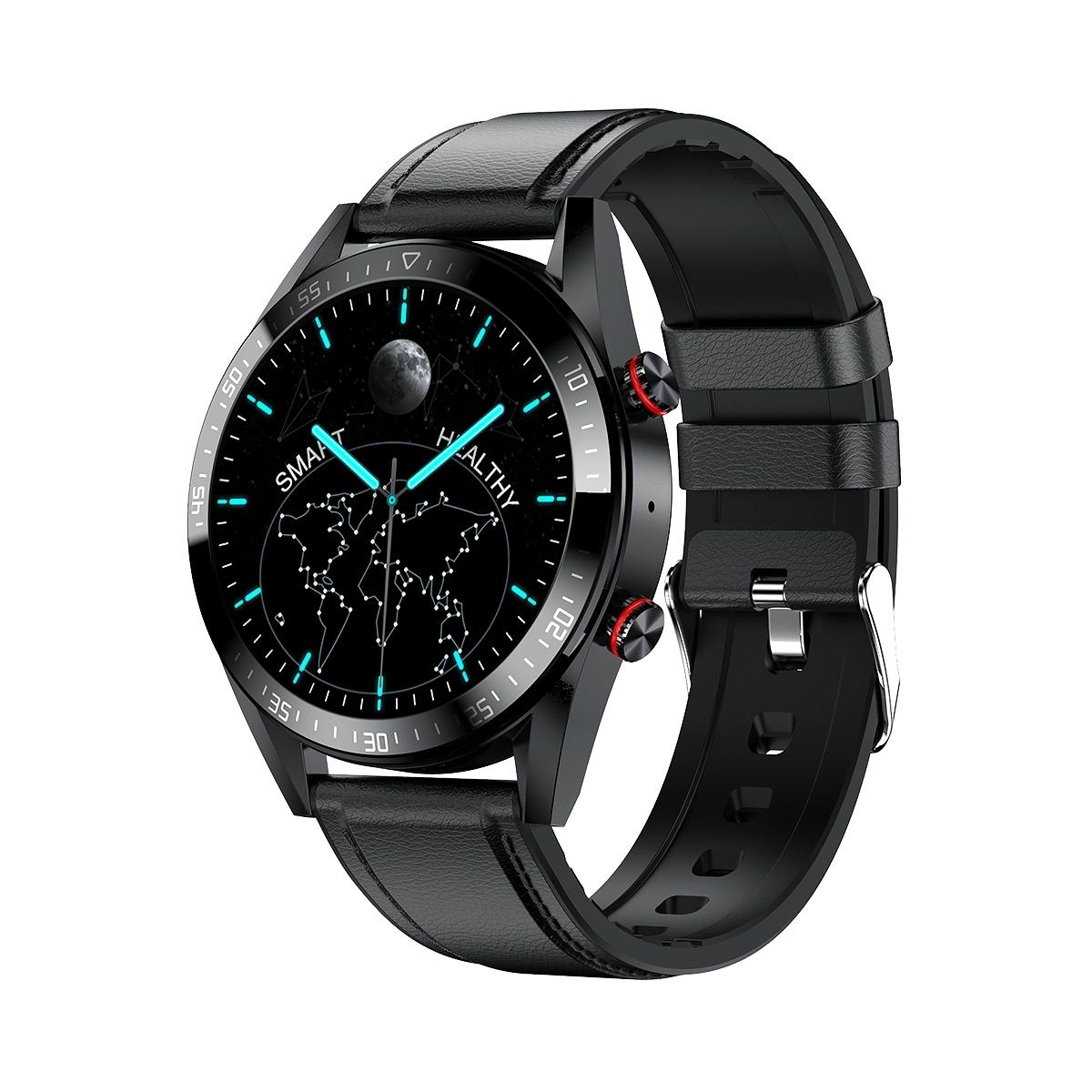Leather Strap Amoled Smart Watch With Heart Rate And Blood Pressure Monitoring - Black