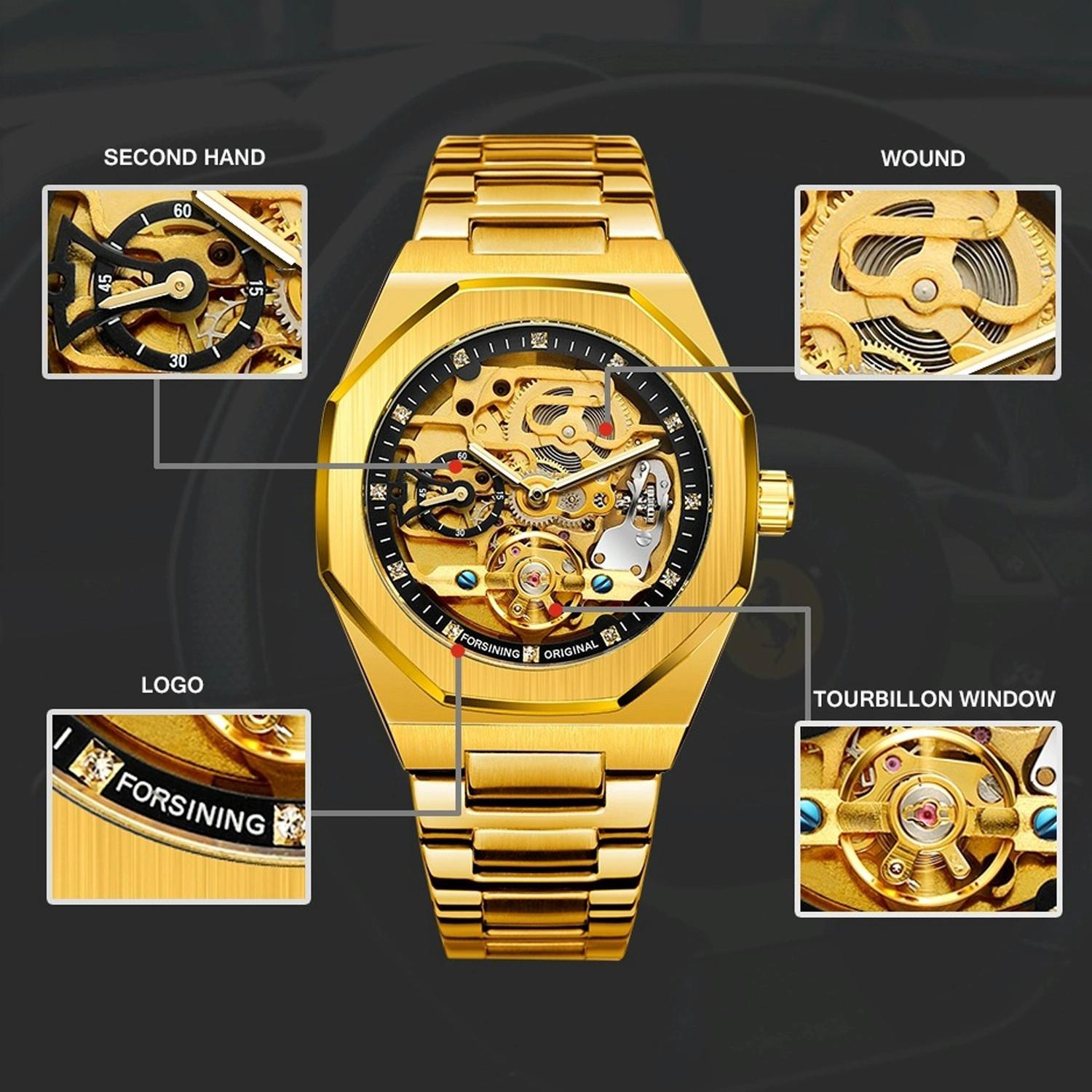 Men Automatic Mechanical Watch with Luminous Dial and Steel Band - Silver Belt White Face