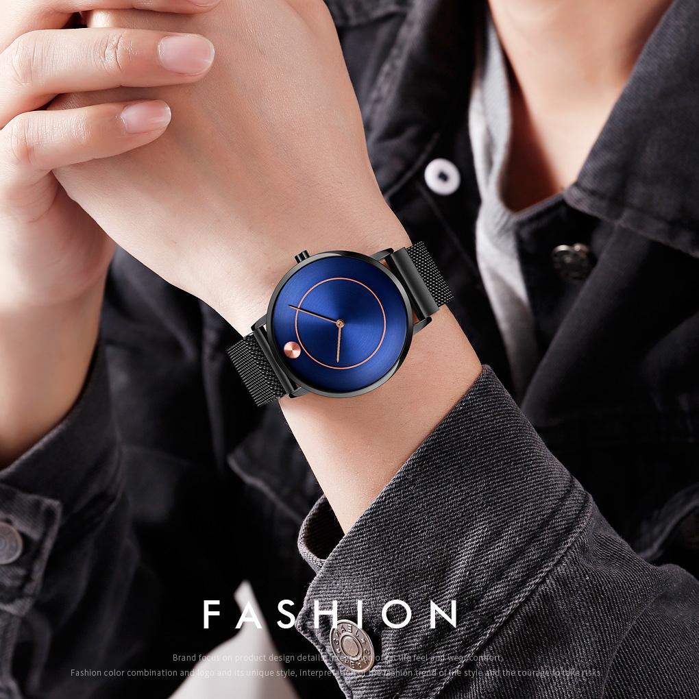 Women Metal Mesh Quartz Watch with Non-scale Dial - Rose Gold Blue Surface
