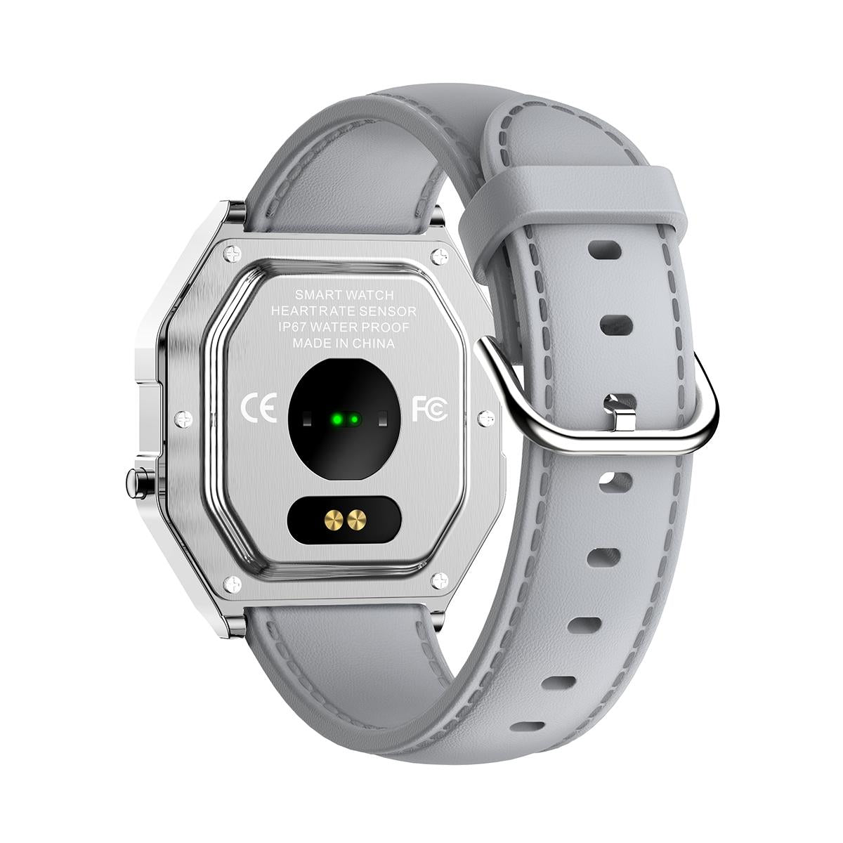 Leather Band Smartwatch With Waterproof Colour Screen - Grey