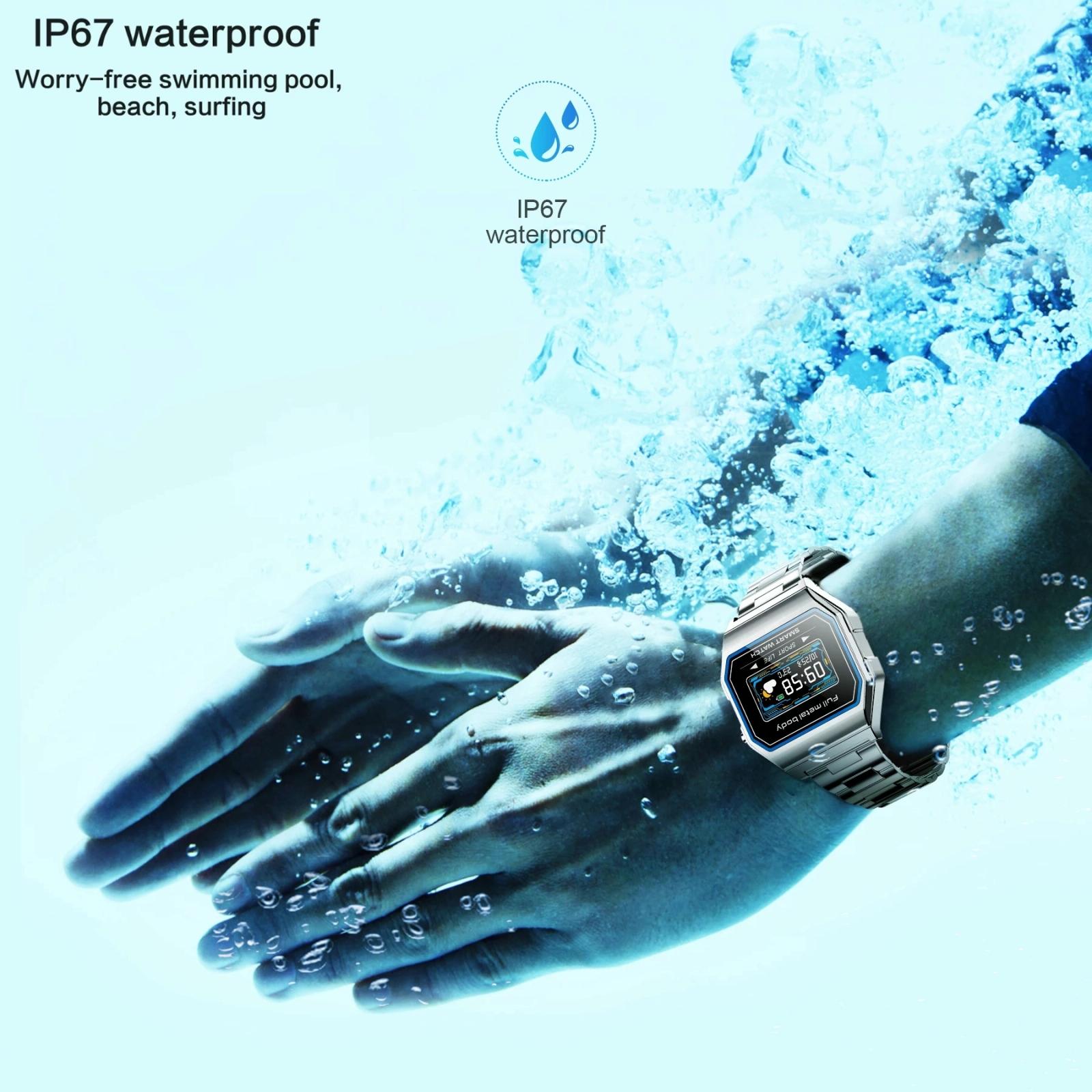 Waterproof Steel Smart Watch With Colour Screen - Silver