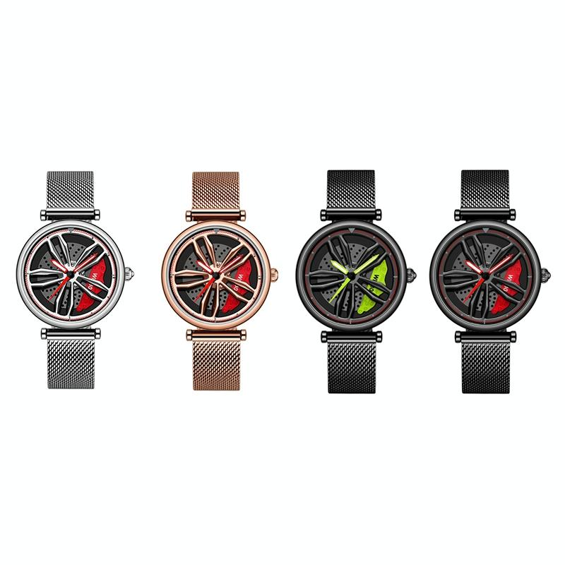 Women Quartz Watch with 3d Hollow out Wheel Design - Rose Gold