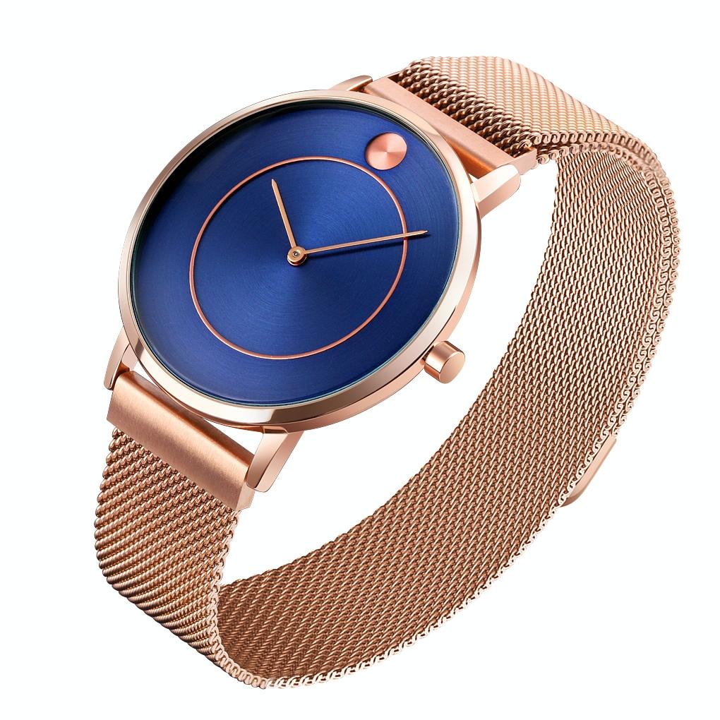 Women Metal Mesh Quartz Watch with Non-scale Dial - Silver Shell Black Surface