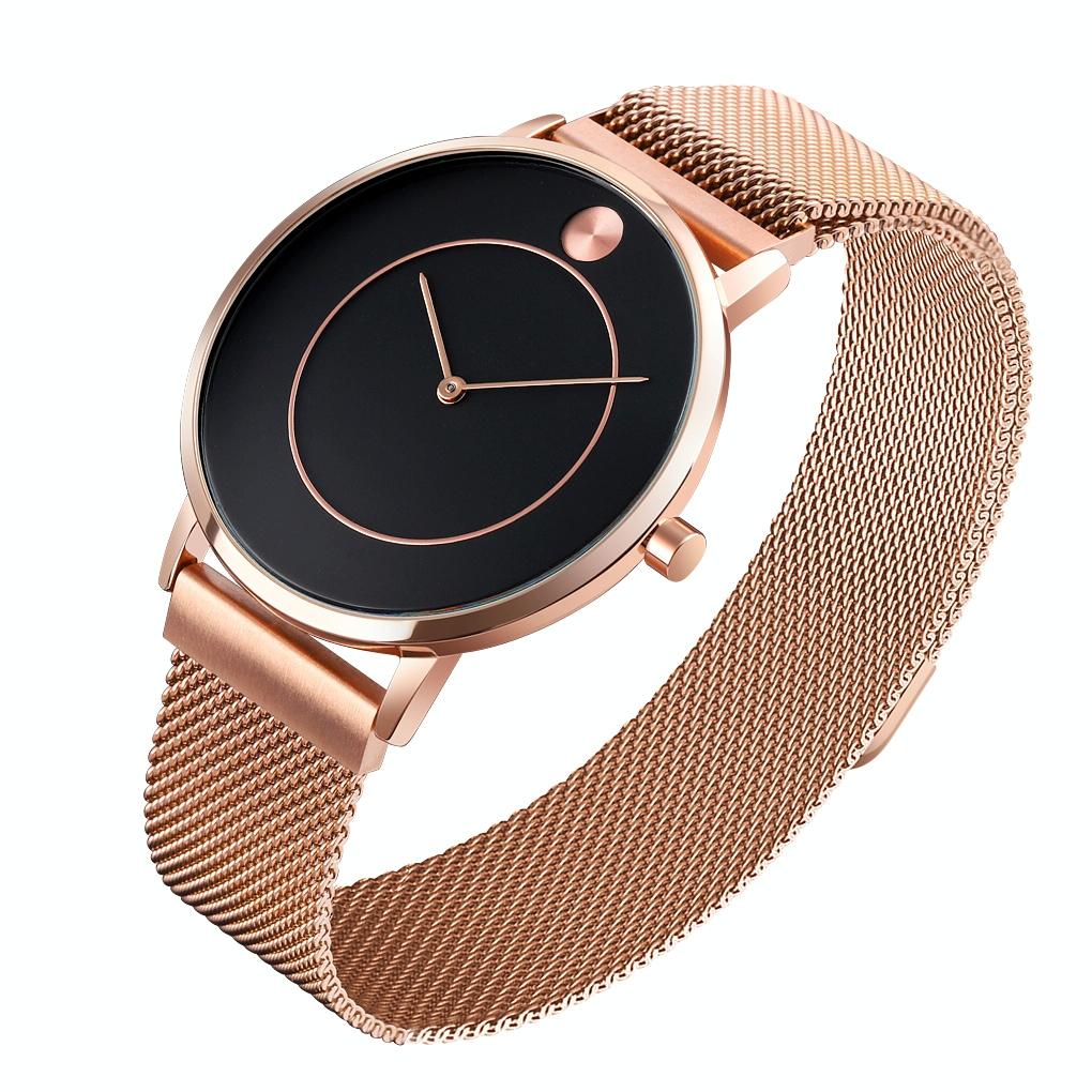 Women Metal Mesh Quartz Watch with Non-scale Dial - Silver Shell Black Surface