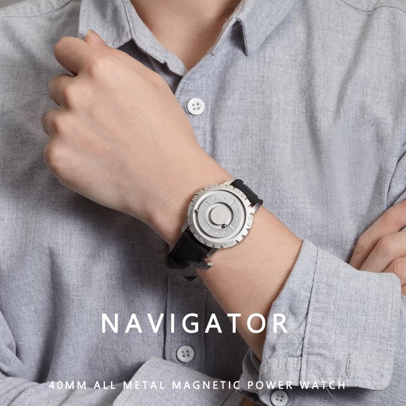 Bezel-free Magnetic Ball Watch - Men Design - Silver Steel Strip
