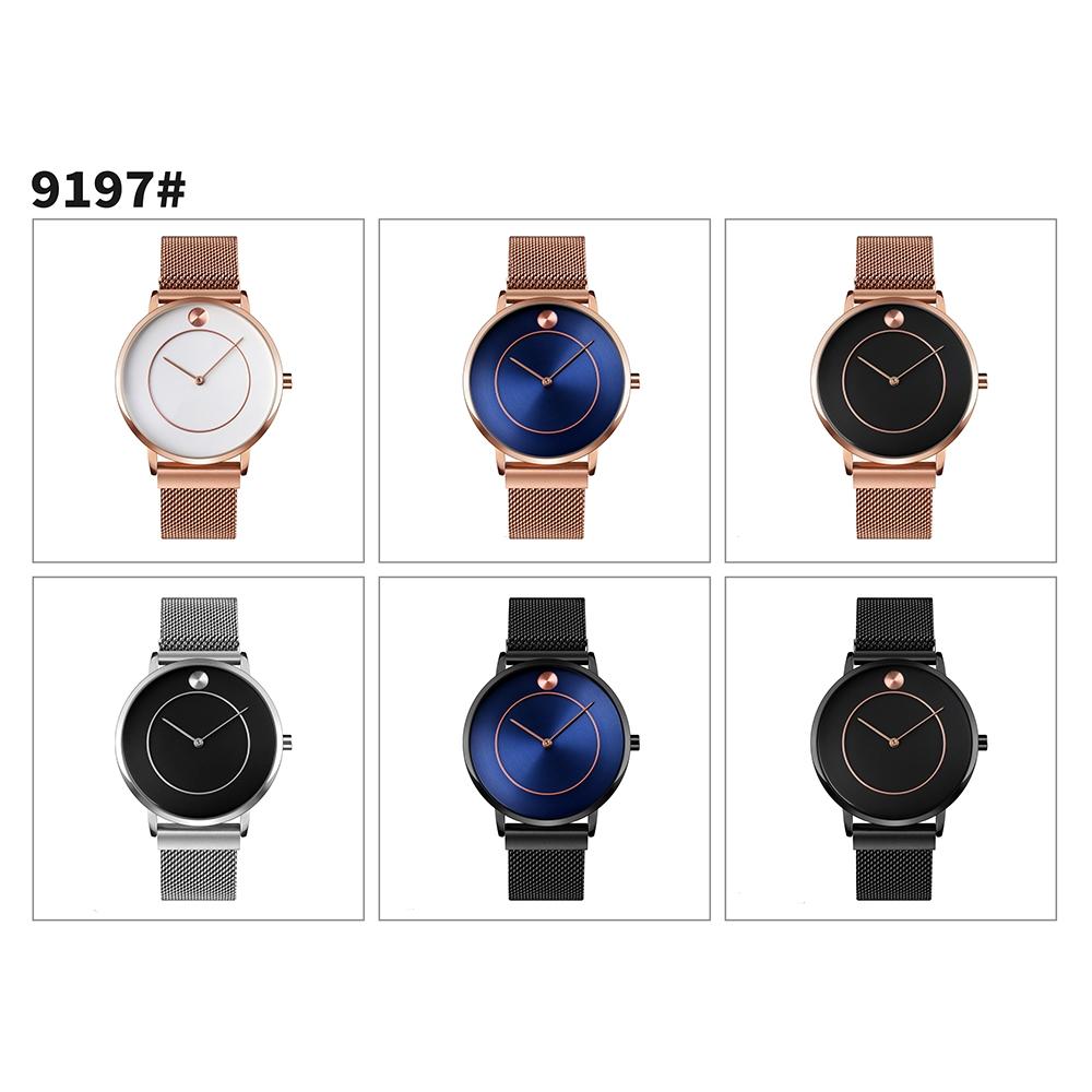 Women Metal Mesh Quartz Watch with Non-scale Dial - Black Shell Black Surface