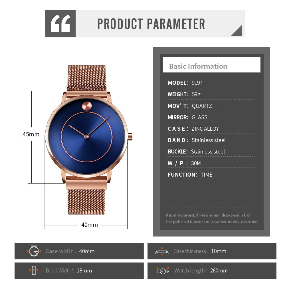 Women Metal Mesh Quartz Watch with Non-scale Dial - Black Shell Black Surface
