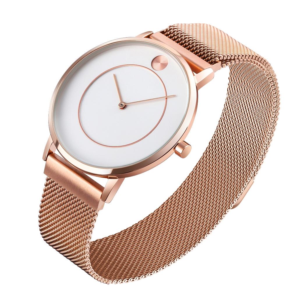 Women Metal Mesh Quartz Watch with Non-scale Dial - Black Shell Black Surface
