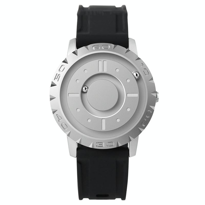 Bezel-free Magnetic Ball Watch - Men Design - Silver Net Strip