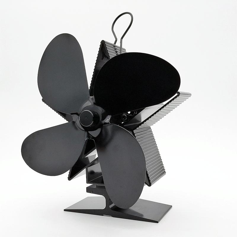 Efficient 4-blade Heat-powered Stove Fan - Aluminum - Gold
