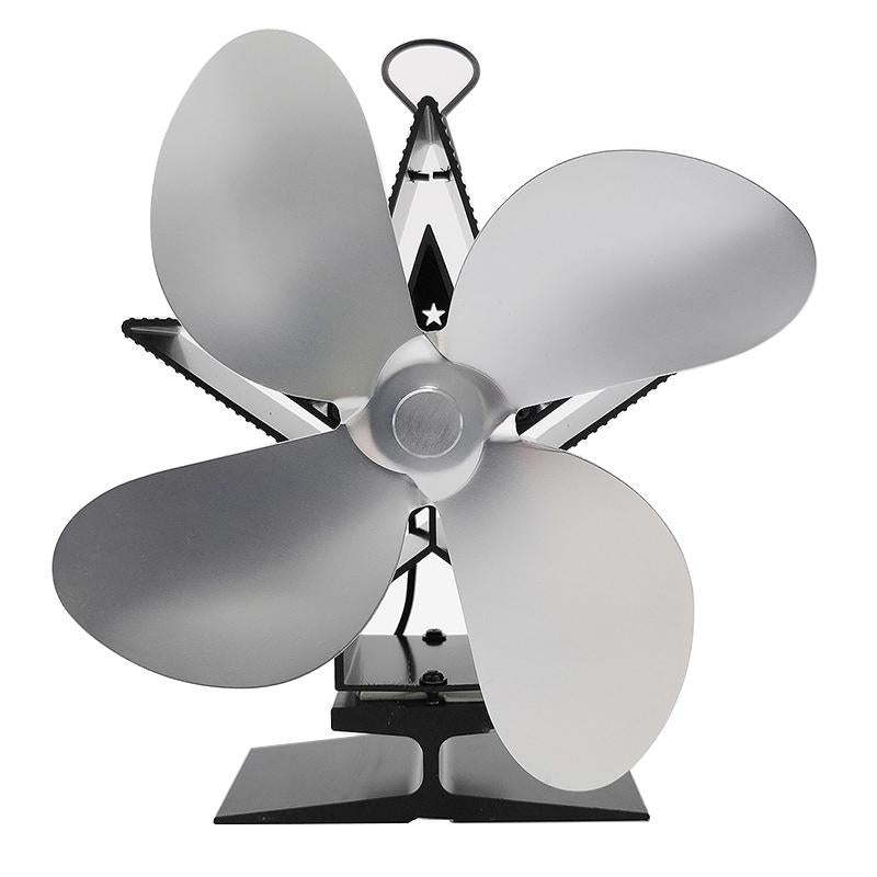 Efficient 4-blade Heat-powered Stove Fan - Aluminum - Red
