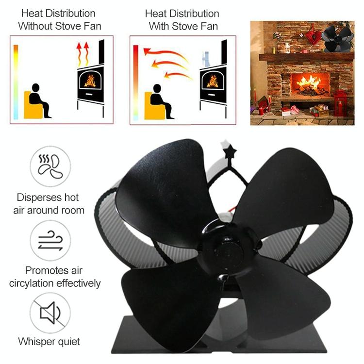 High Temperature 4-blade Heat Powered Stove Fan for Fireplaces - Rose Red