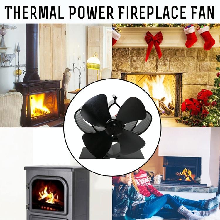 High Temperature 4-blade Heat Powered Stove Fan for Fireplaces - Rose Red