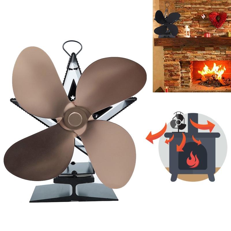 Efficient 4-blade Heat-powered Stove Fan - Aluminum - Bronze