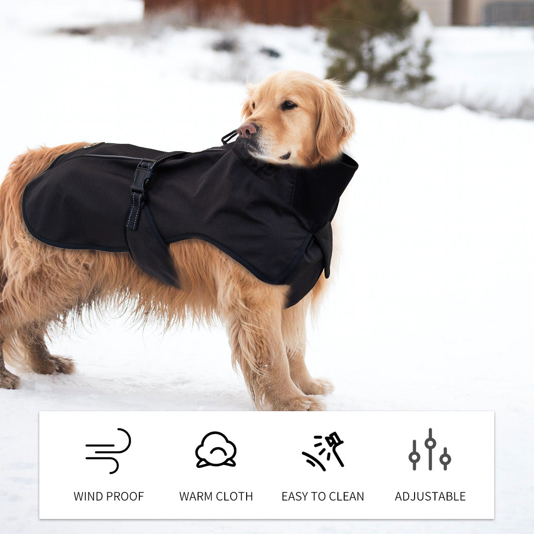 Pet Dog Raincoat Poncho Jacket Windbreaker Waterproof Clothes with Harness Hole-XS-Black (Single Layer)