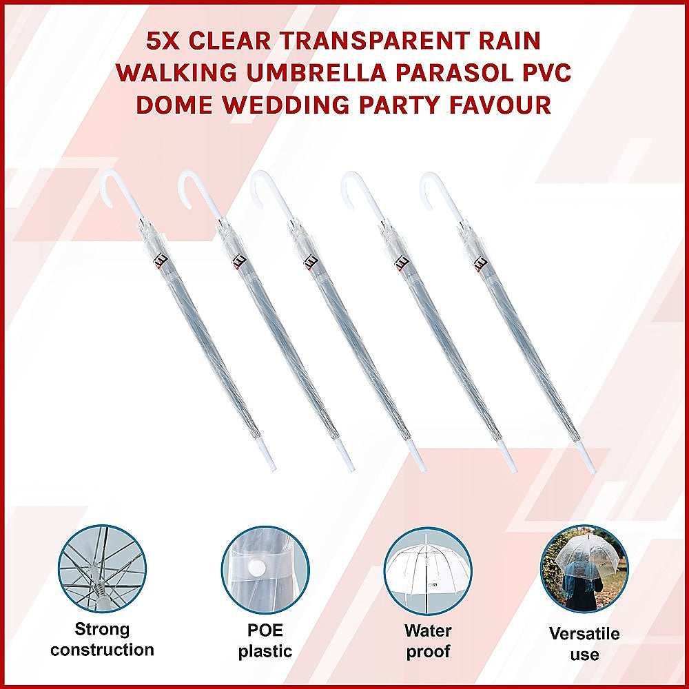 5x Clear Transparent Rain Walking Umbrella Parasol PVC Dome