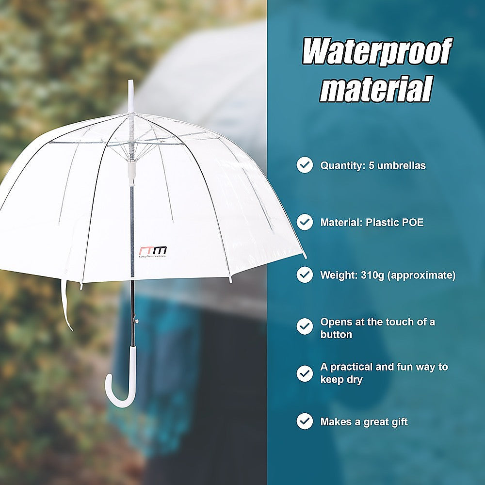 5x Clear Transparent Rain Walking Umbrella Parasol PVC Dome