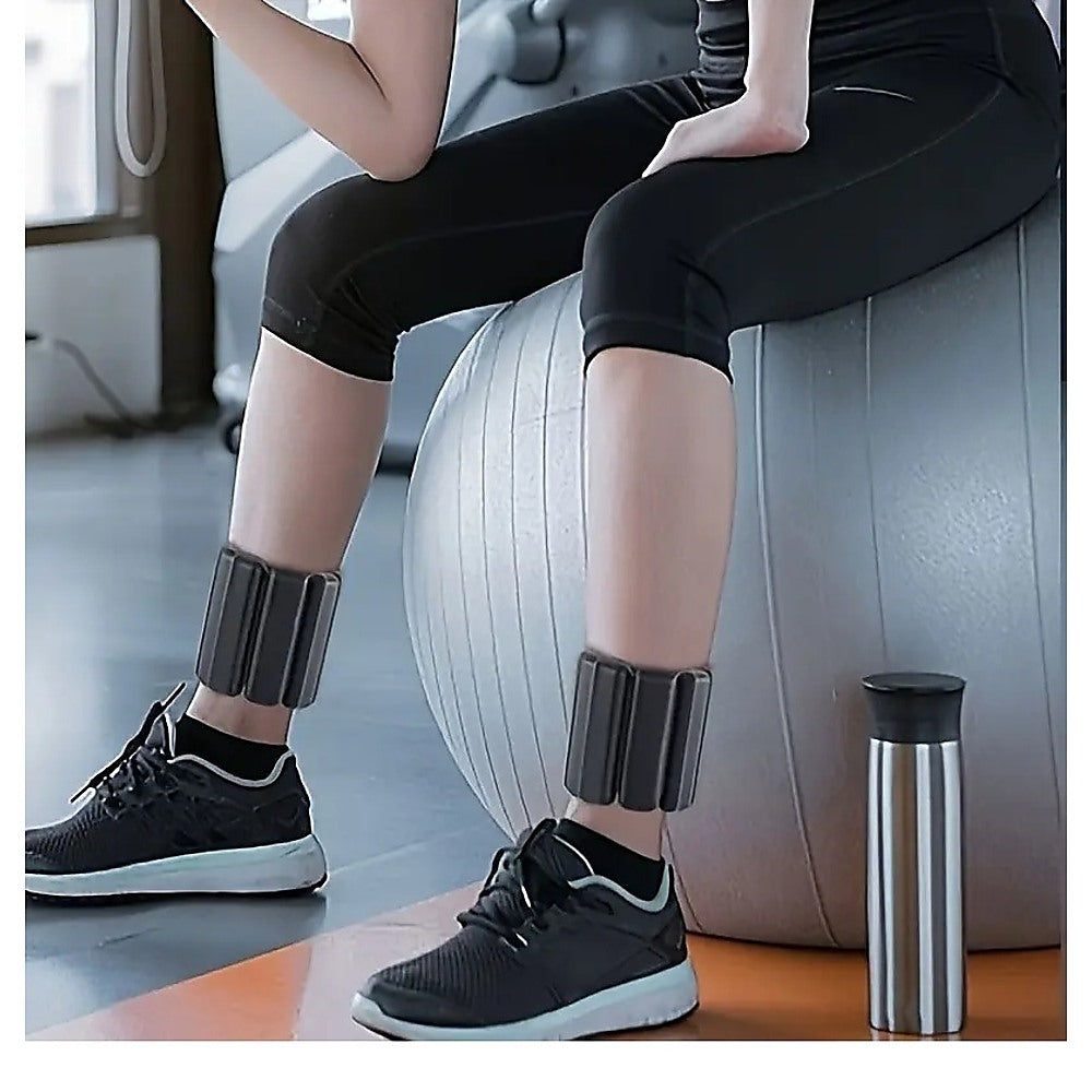 2-Piece Ankle & Wrist Weights – 2kg Pair Adjustable Workout Bangles (Black)
