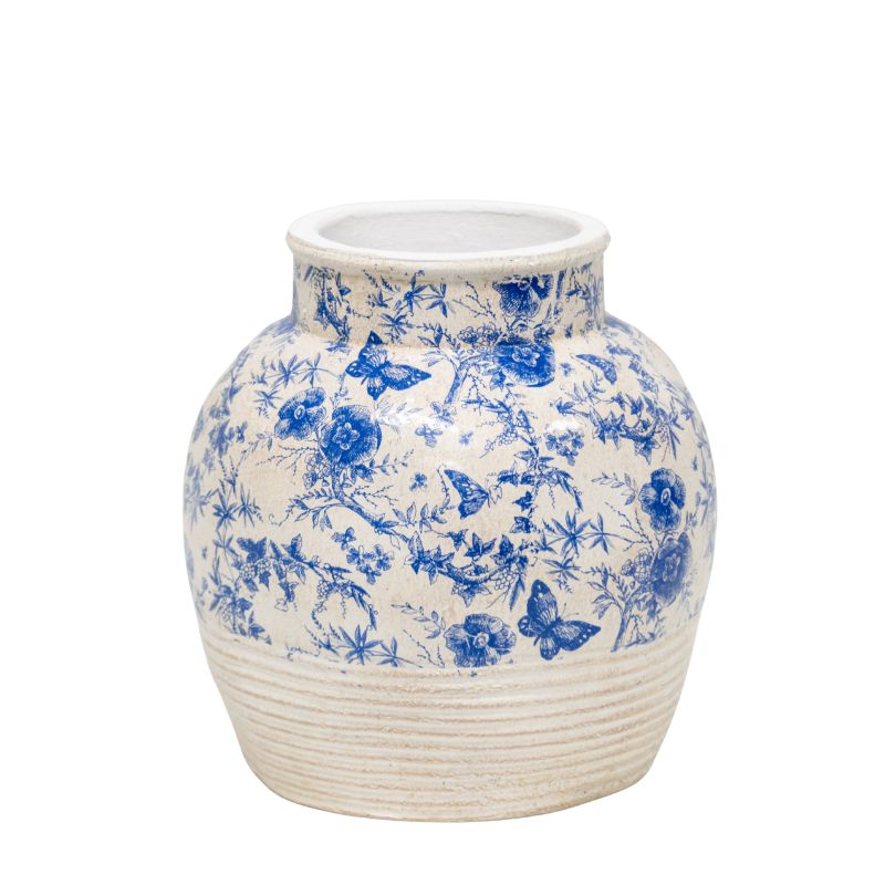 Glazed Blue Stoneware Look Vase 33cm