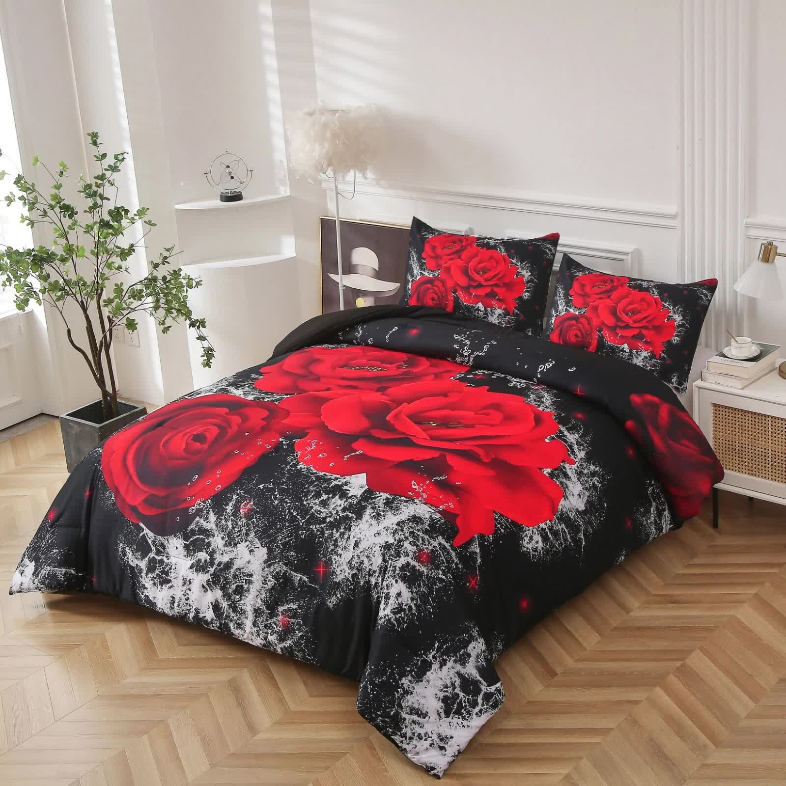Chill Haven Red Rose 3‑Piece Comforter Bundle – Relax & Recharge Style