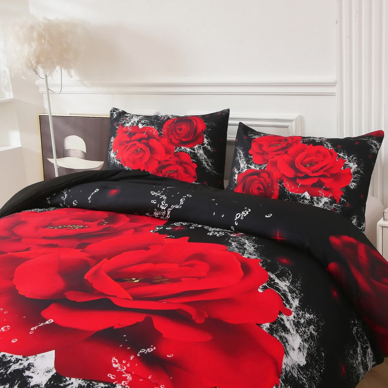 Chill Haven Red Rose 3‑Piece Comforter Bundle – Relax & Recharge Style