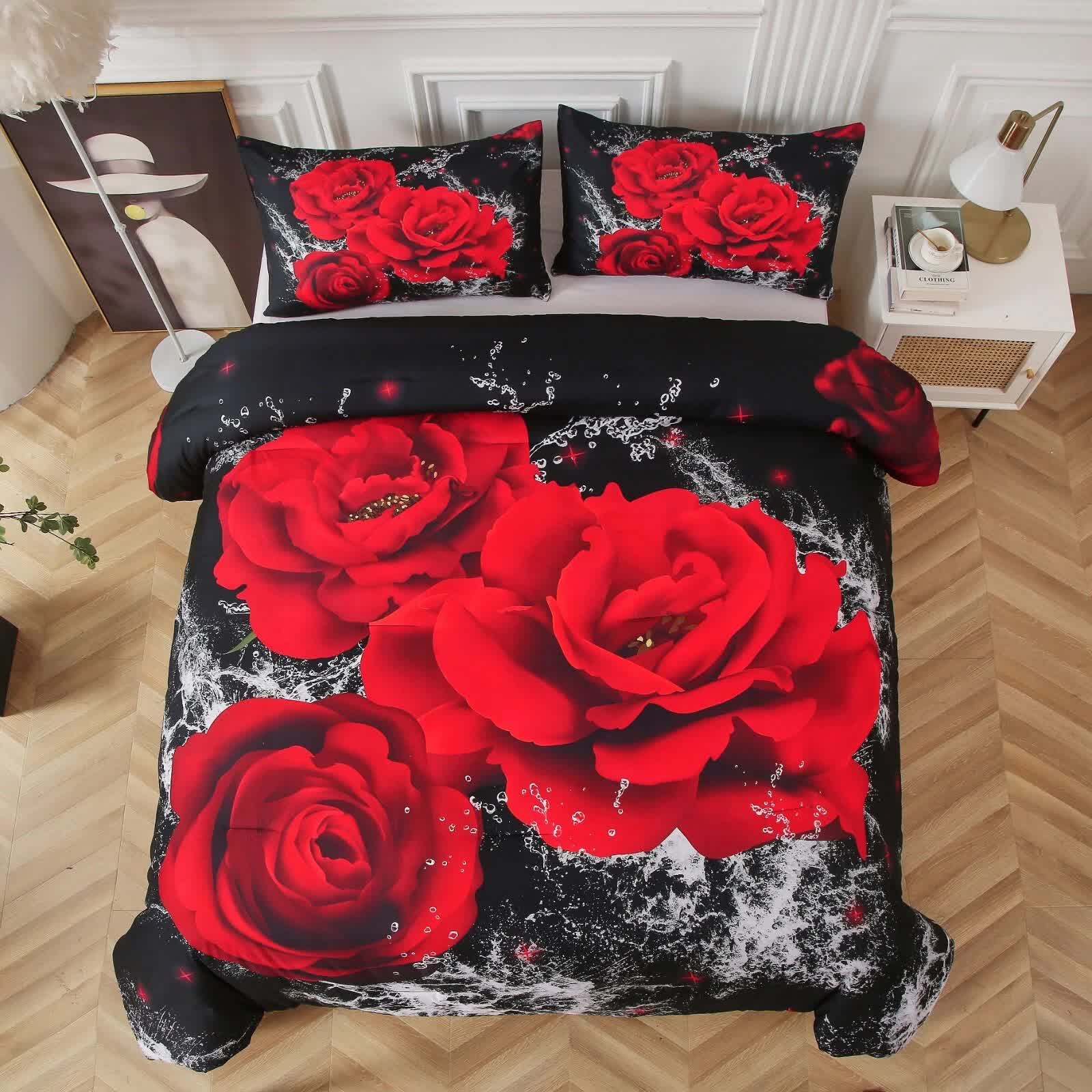 Chill Haven Red Rose 3‑Piece Comforter Bundle – Relax & Recharge Style