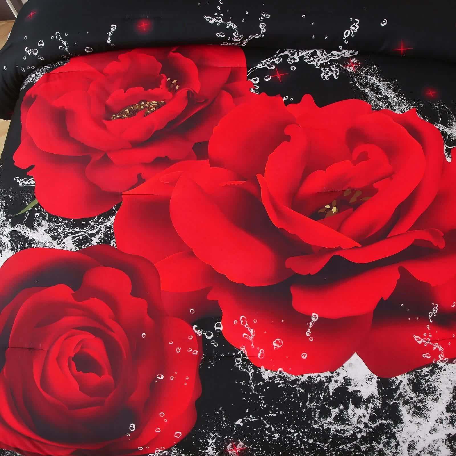 Chill Haven Red Rose 3‑Piece Comforter Bundle – Relax & Recharge Style