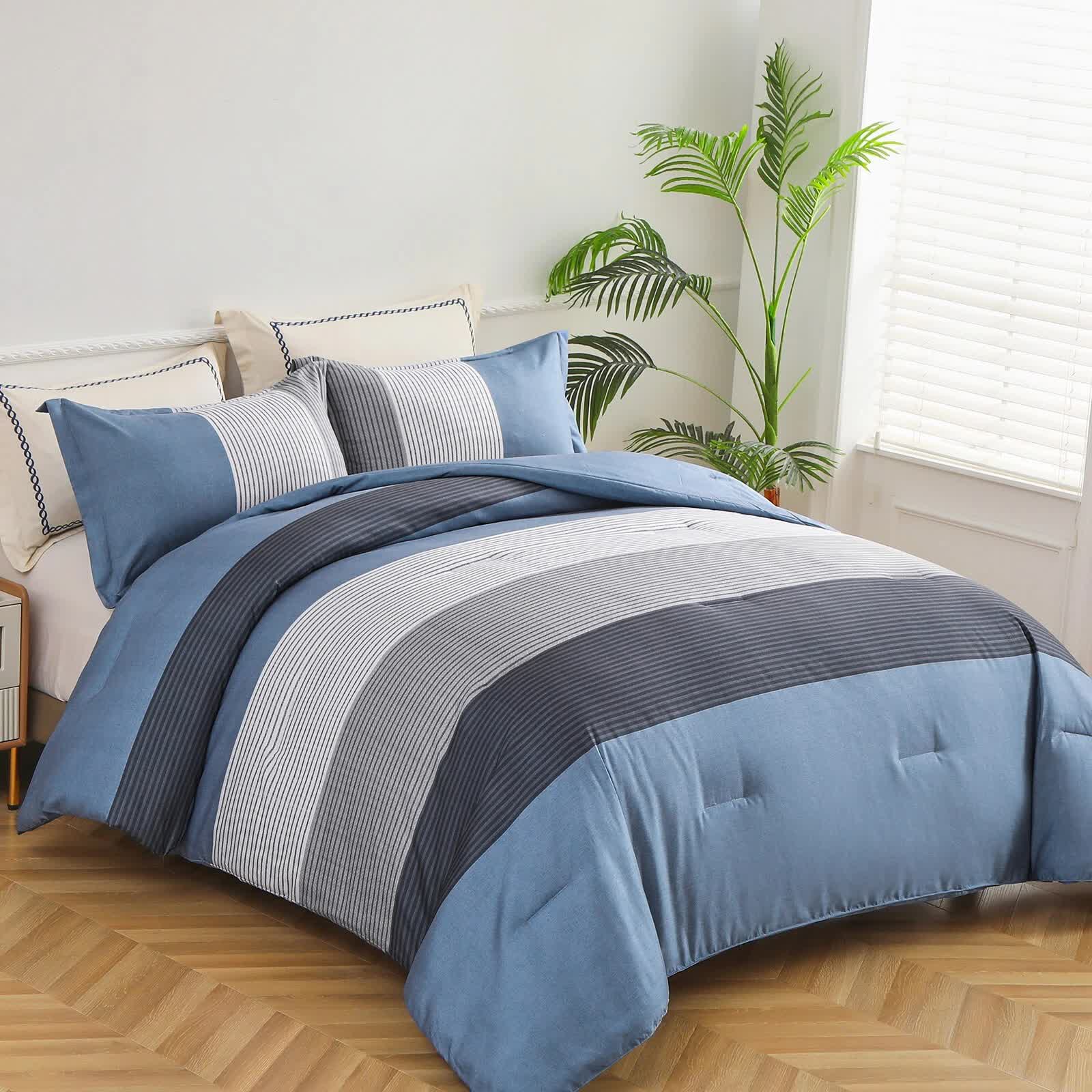 Coastal Drift striped Comforter Bundle – Breezy 3‑Piece Bedding