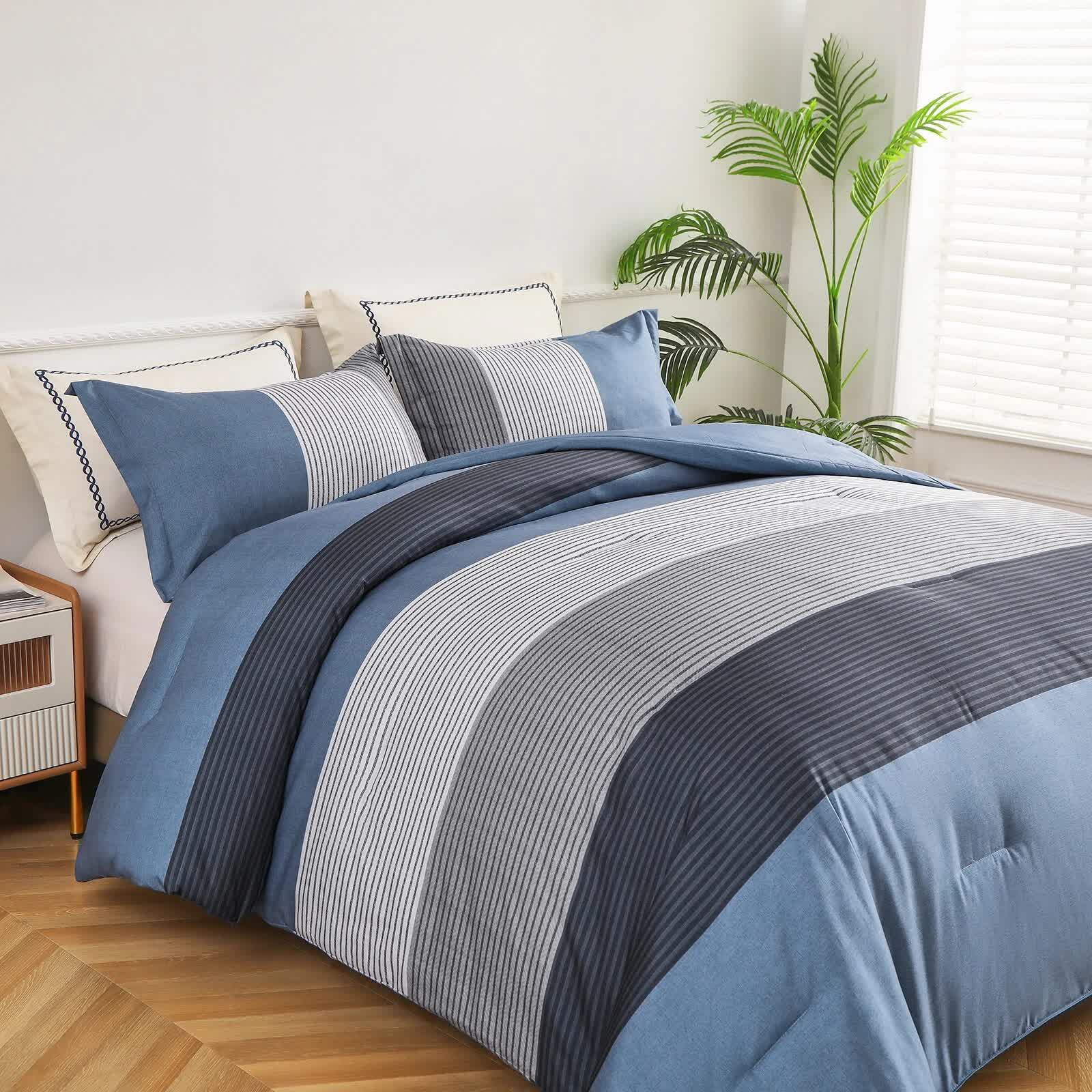 Coastal Drift striped Comforter Bundle – Breezy 3‑Piece Bedding