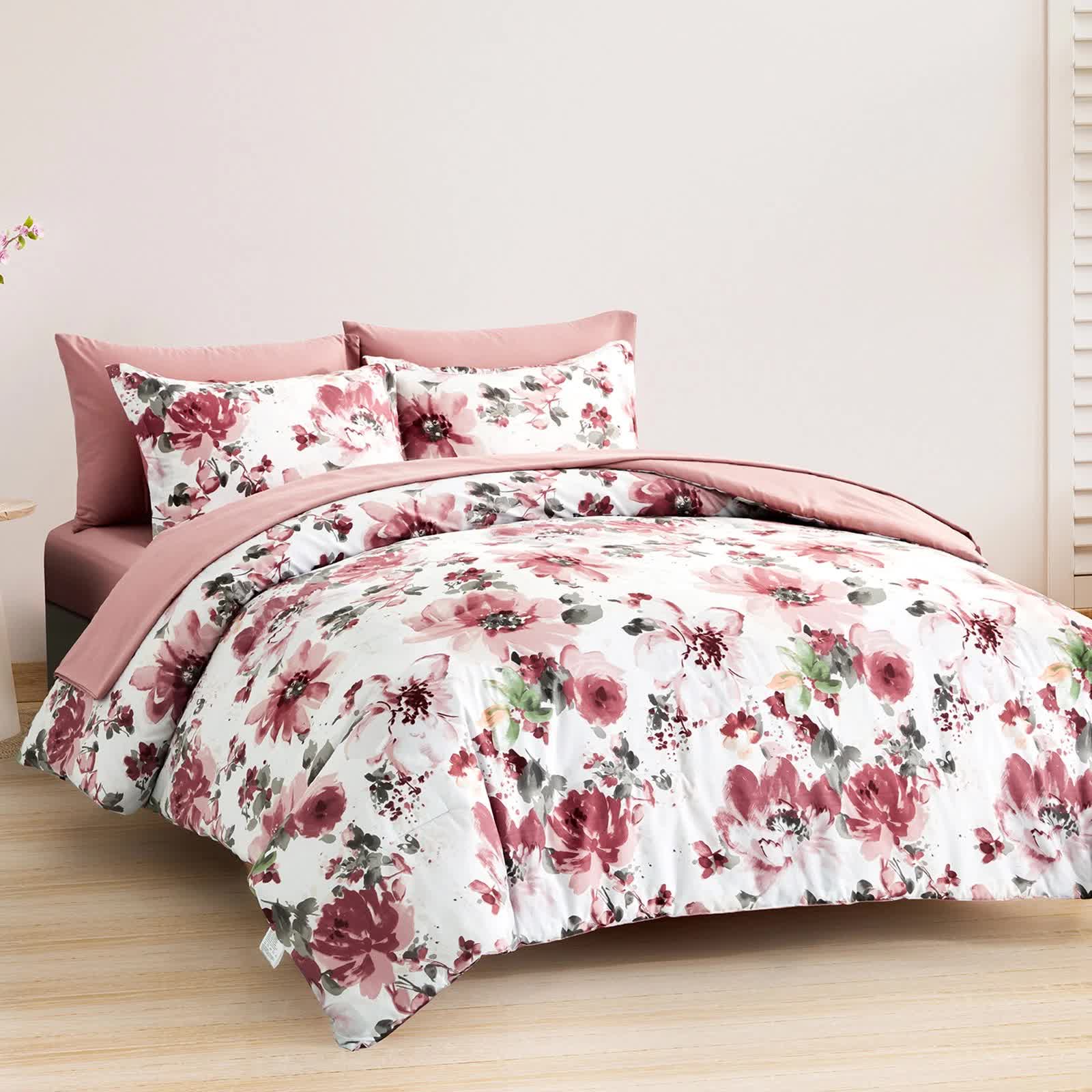 Pure Haven Pink floral 3‑Piece Comforter Set – Clean & Calm Vibe