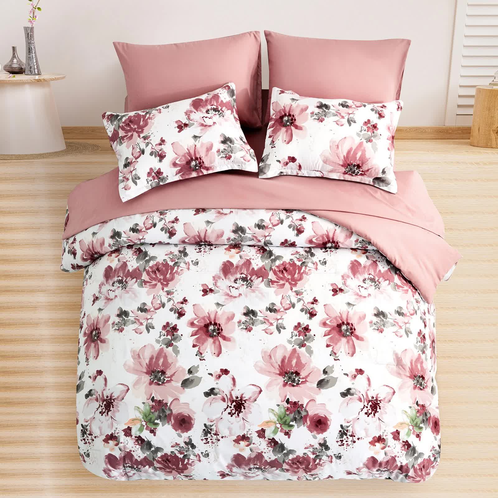Pure Haven Pink floral 3‑Piece Comforter Set – Clean & Calm Vibe